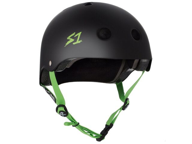 S1 Lifer Helmet  Black Matt inc Green Strap click to zoom image