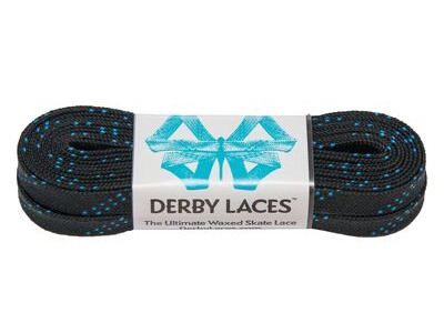 Derby Laces Waxed Roller Derby Laces 72" 72" Black with Blue Tracer  click to zoom image