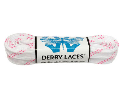 Derby Laces Waxed Roller Derby Laces 120" 120" White & Pink Tracer  click to zoom image